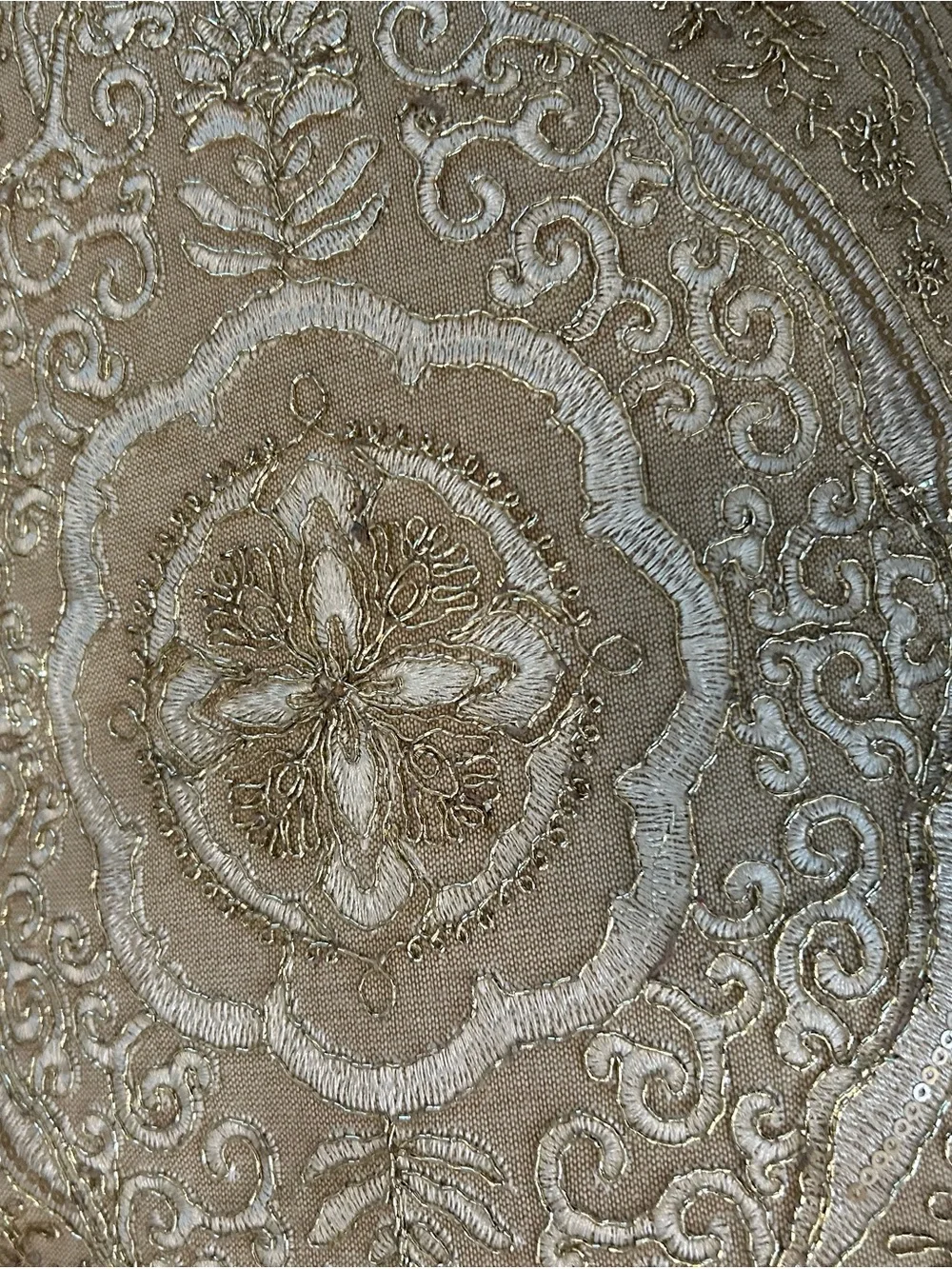 Envogue Embroidered Lumbar Throw Pillow Beige Ivory Medallion Moroccan